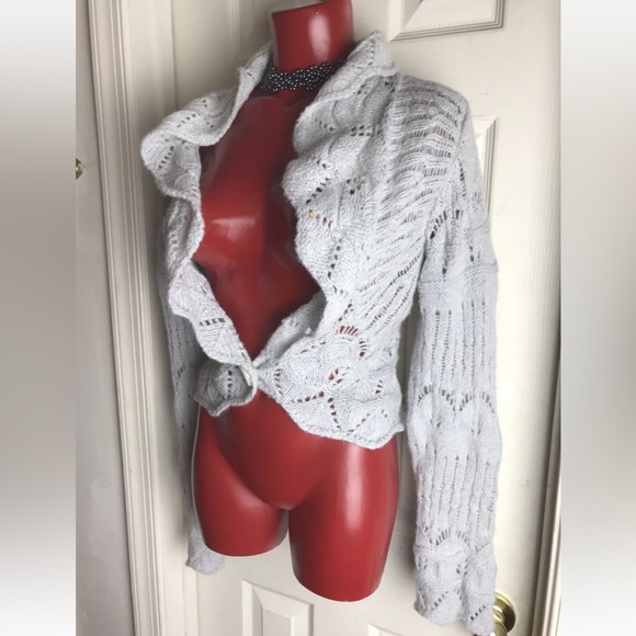 Anthropologie Tapemeasure Light Gray Crocheted Open Cardigan Sweater - L Large - Picture 2 of 9